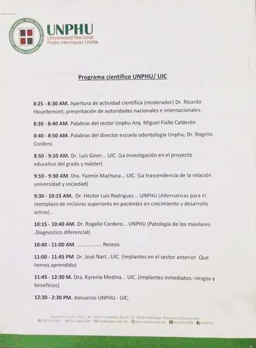Clínica Dental Rodolfo Medina Programa del evento.